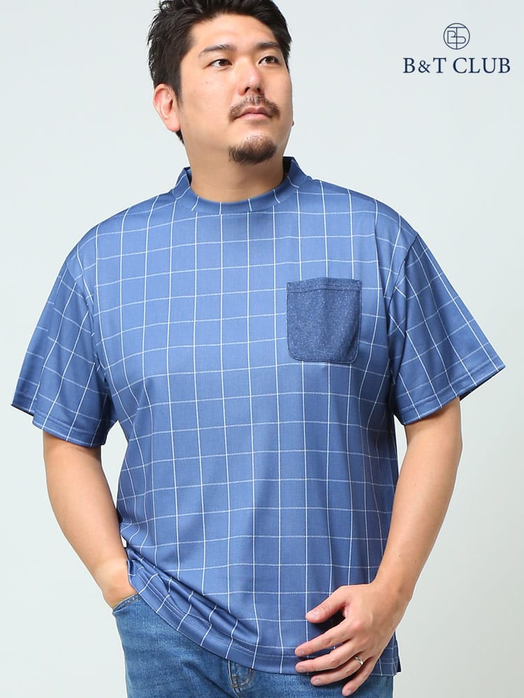 在庫処分 返品交換不可 大きいサイズ メンズ B＆T CLUB (ビーアンドティークラブ) ストレッチ ドライ 鹿の子 切り替えポケット クルーネック 半袖 Tシャツ