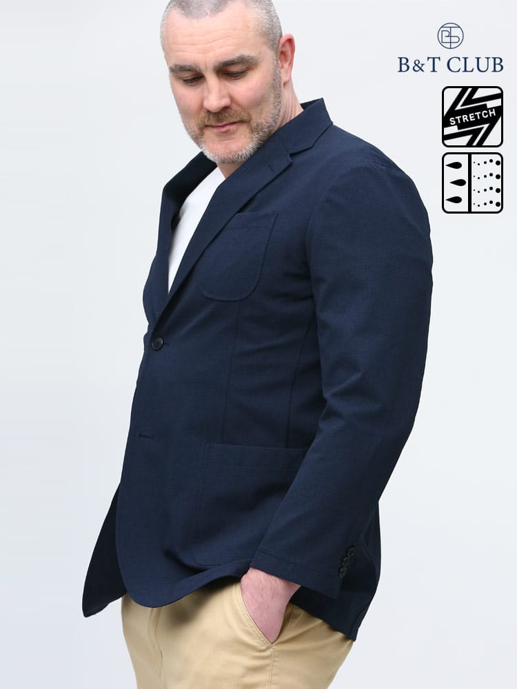 大きいサイズ メンズ B＆T CLUB (ビーアンドティークラブ) ウォッシャブル ストレッチ 無地 メランジ シングル ジャケット