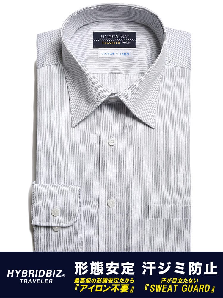 HYBRIDBIZ (ハイブリッドビズ) 超形態安定 汗染み防止 ワイドカラー 長袖 ワイシャツ カッターシャツ BASIC BODY