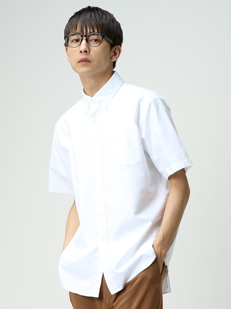 CREW (クルー) 綿100％ ナチュラルストレッチ ボタンダウン 半袖 オックスシャツ