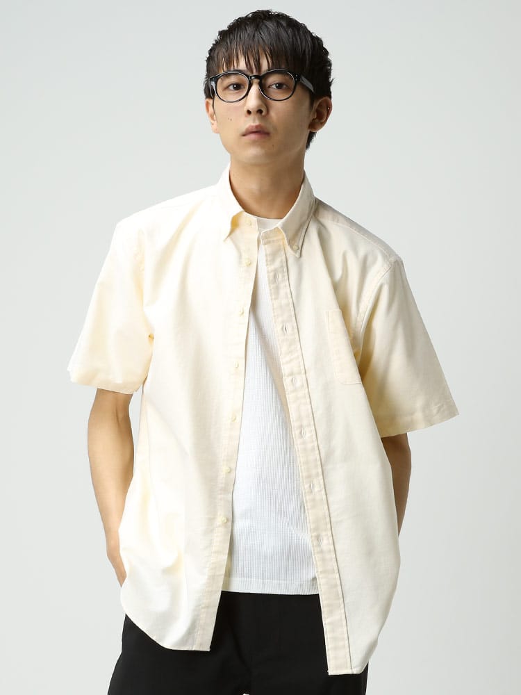 CREW (クルー) 綿100％ ナチュラルストレッチ ボタンダウン 半袖 オックスシャツ