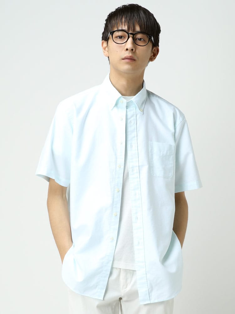 CREW (クルー) 綿100％ ナチュラルストレッチ ボタンダウン 半袖 オックスシャツ