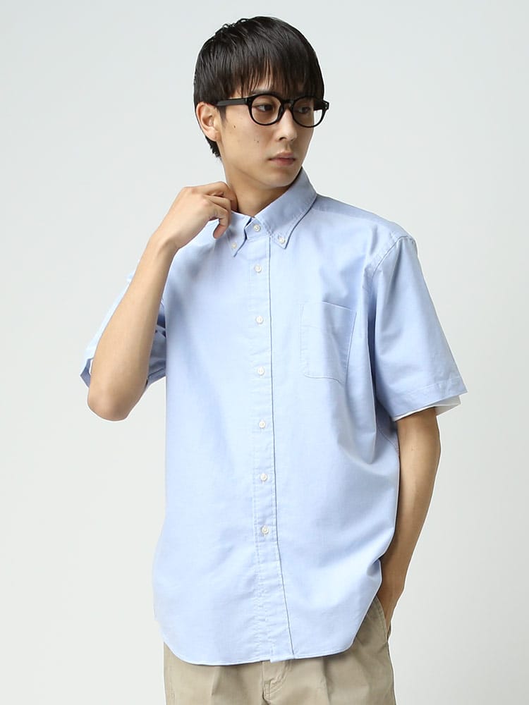 CREW (クルー) 綿100％ ナチュラルストレッチ ボタンダウン 半袖 オックスシャツ