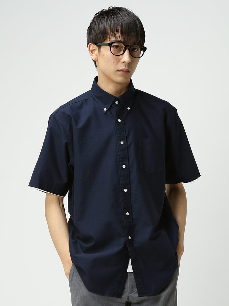 CREW (クルー) 綿100％ ナチュラルストレッチ ボタンダウン 半袖 オックスシャツ