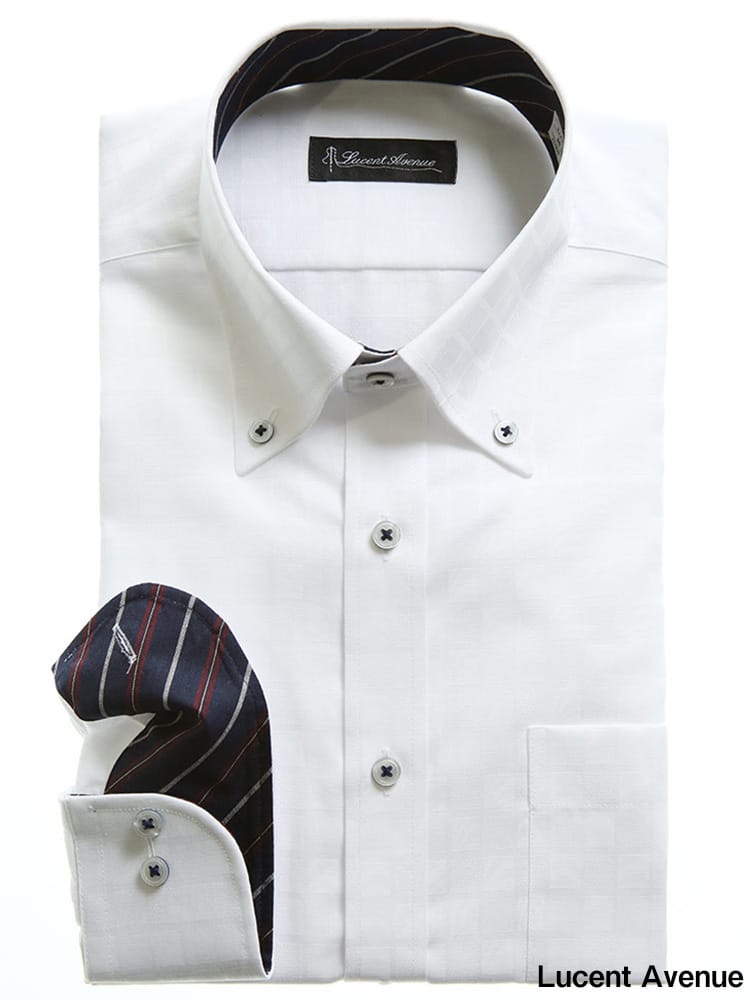 LUCENT AVENUE (ルーセントアベニュー) 形態安定 柄 ボタンダウン すっきりシルエット 長袖 シャツ