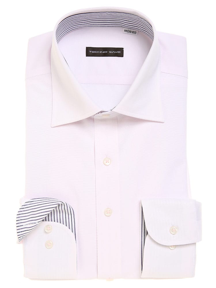 TECHNO WAVE (テクノ ウェーブ) 超形態安定 ストレッチ 吸水速乾 ワイドカラー 長袖 ワイシャツ カッターシャツ BASICBODY