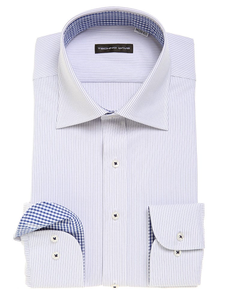 TECHNO WAVE (テクノ ウェーブ) 超形態安定 ストレッチ 吸水速乾 ワイドカラー 長袖 ワイシャツ カッターシャツ BASICBODY