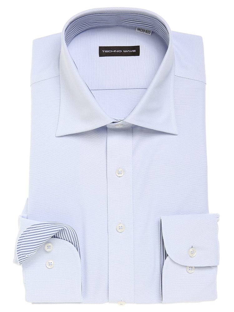 TECHNO WAVE (テクノ ウェーブ) 超形態安定 ストレッチ 吸水速乾 ワイドカラー 長袖 ワイシャツ カッターシャツ BASICBODY