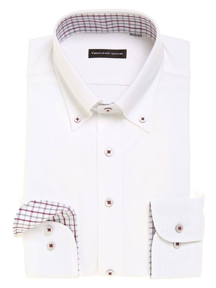TECHNO WAVE (テクノ ウェーブ) 超形態安定 ストレッチ 吸水速乾 ボタンダウン 長袖 ワイシャツ カッターシャツ BASICBODY