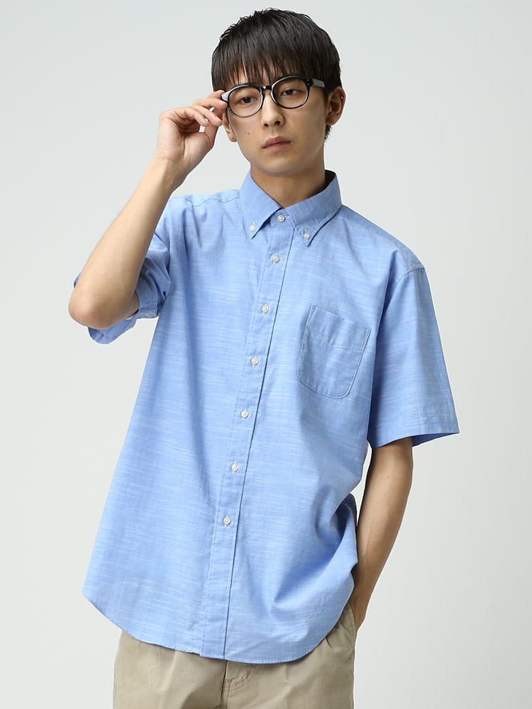 CREW (クルー) 綿100％ ストレッチ スラブ ボタンダウン 半袖 シャツ
