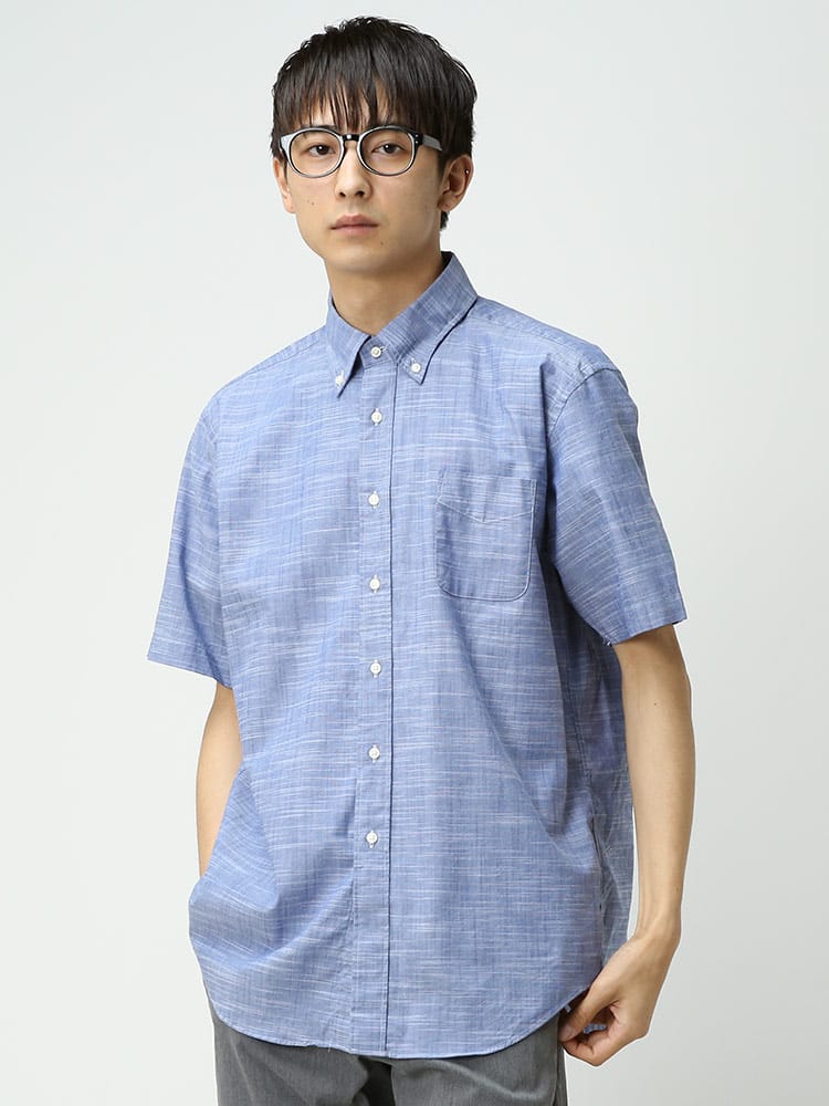 CREW (クルー) 綿100％ ストレッチ スラブ ボタンダウン 半袖 シャツ