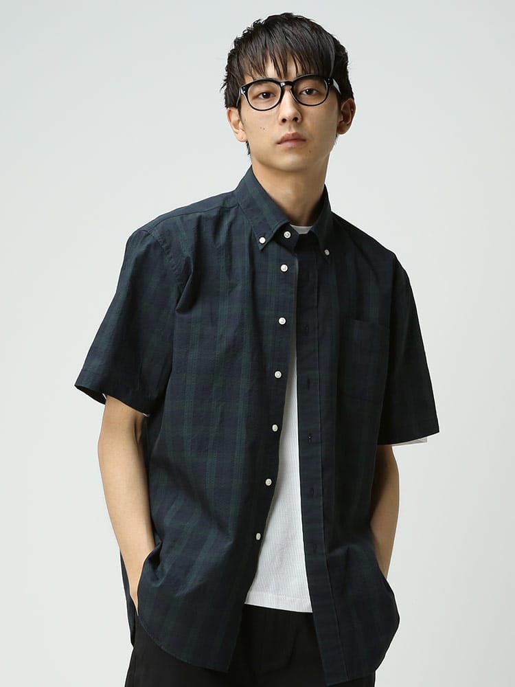 CREW (クルー) シアサッカー ボタンダウン 半袖 シャツ COOLMAX