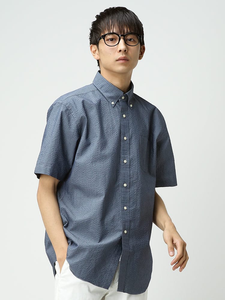 CREW (クルー) シアサッカー ボタンダウン 半袖 シャツ COOLMAX