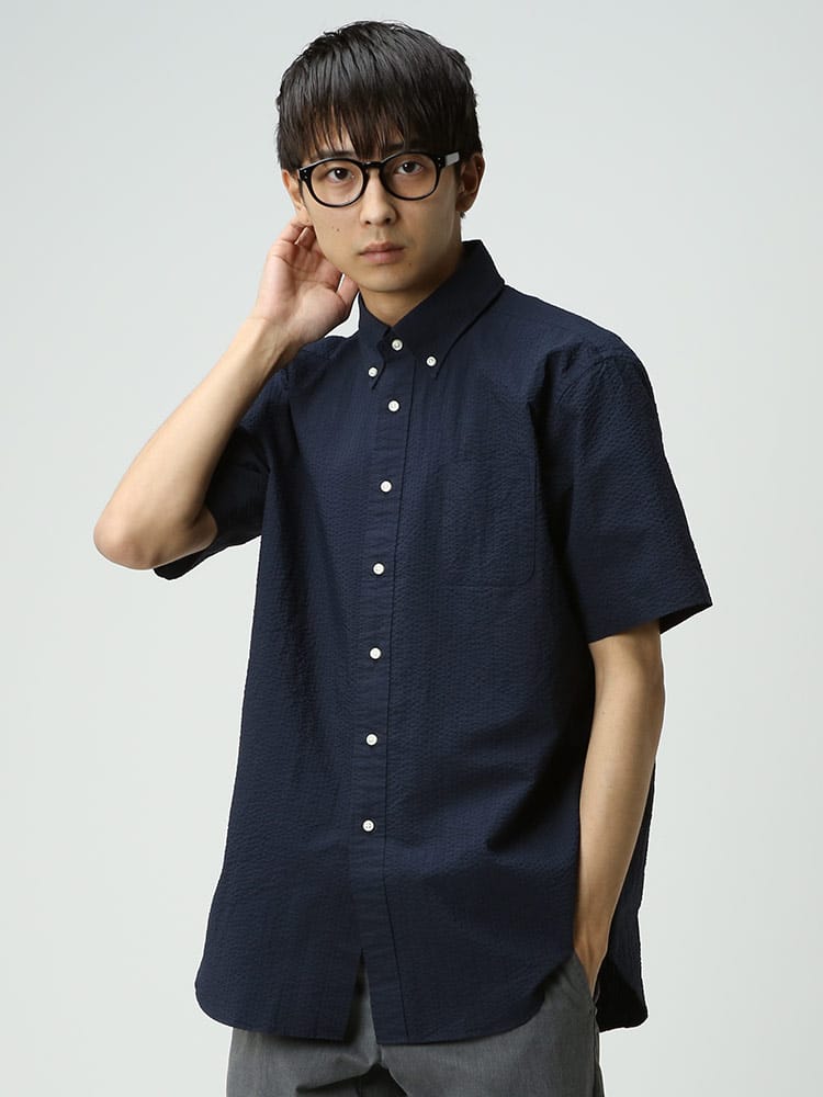 CREW (クルー) シアサッカー ボタンダウン 半袖 シャツ COOLMAX