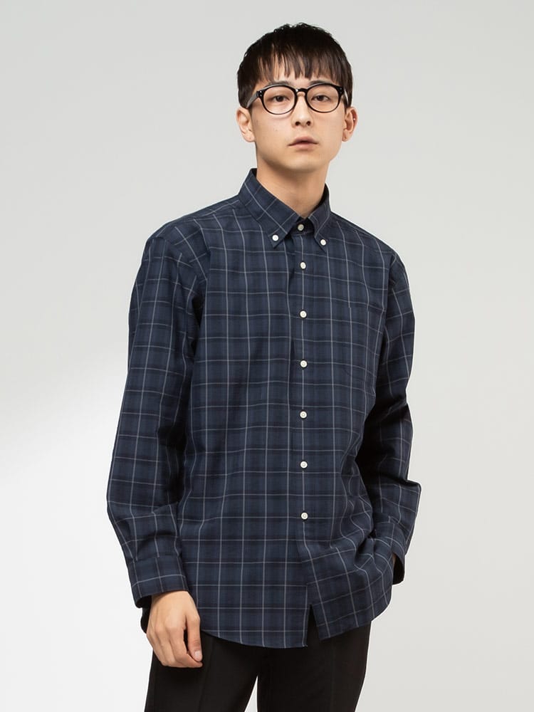 CREW (クルー) COOLMAX シアサッカー 無地＆柄 ボタンダウン 長袖シャツ