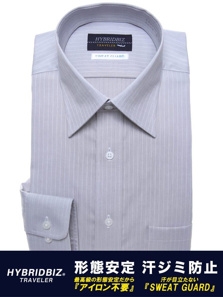 HYBRIDBIZ (ハイブリッドビズ) 汗染み軽減 形態安定 綿100％ セミワイドカラー 長袖 ワイシャツ カッターシャツ BASICBODY