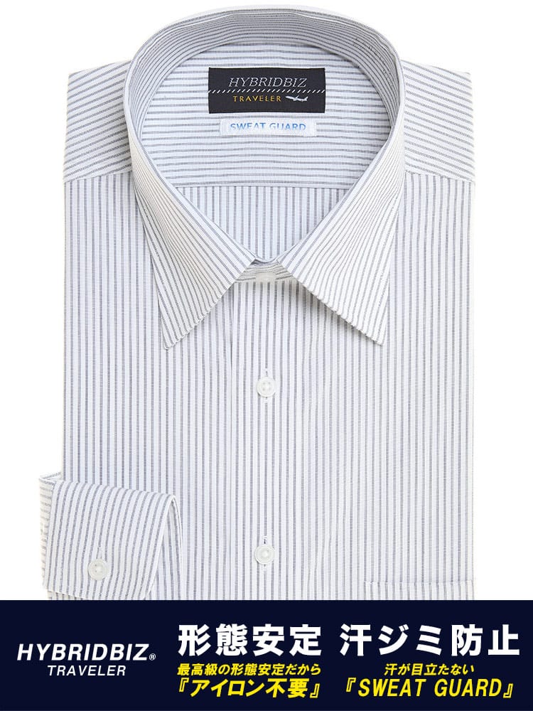 HYBRIDBIZ (ハイブリッドビズ) 汗染み軽減 形態安定 綿100％ セミワイドカラー 長袖 ワイシャツ カッターシャツ BASICBODY