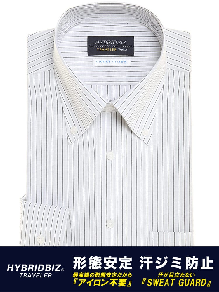 HYBRIDBIZ (ハイブリッドビズ) 汗染み軽減 形態安定 綿100％ ボタンダウン 長袖 ワイシャツ カッターシャツ BASICBODY