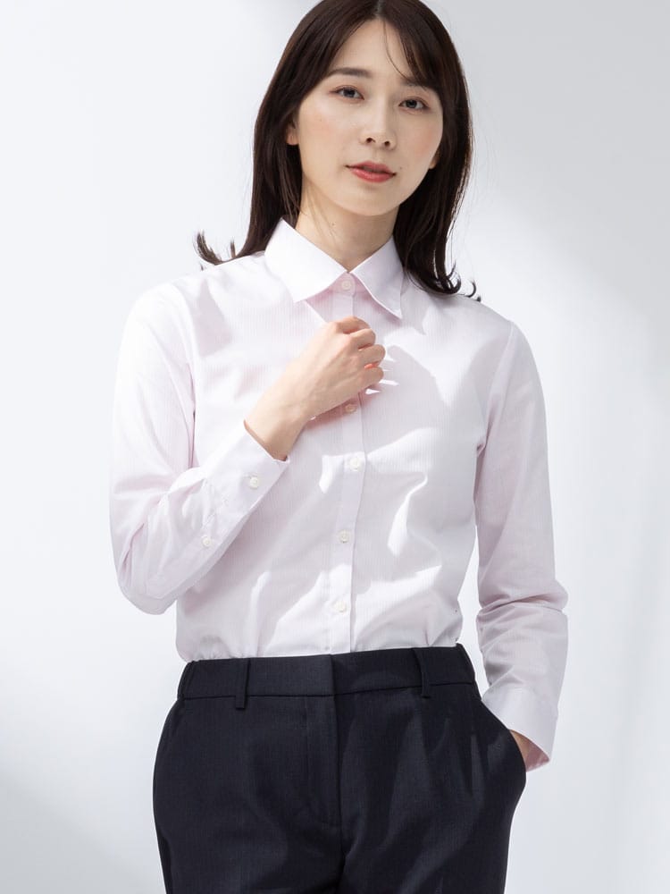 MANLY FELLOW (マンリーフェロー) 形態安定 UVカット ドビー レギュラーカラー 長袖 ブラウス