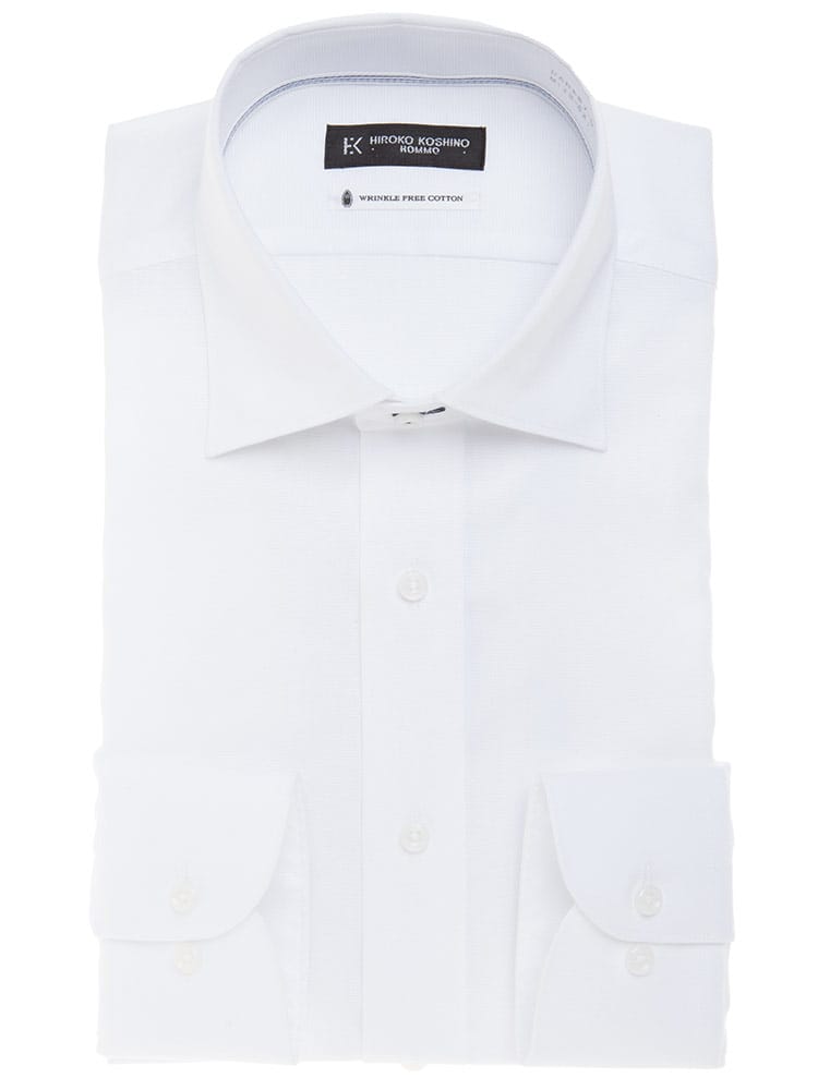 HIROKO KOSHINO HOMME (ヒロココシノオム) 超形態安定 接触冷感 通気性 ワイドカラー 長袖 ワイシャツ カッターシャツ BASICBODY