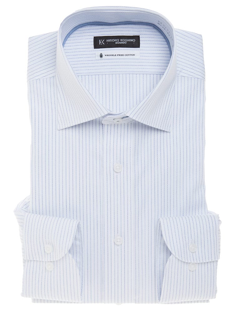 HIROKO KOSHINO HOMME (ヒロココシノオム) 超形態安定 接触冷感 通気性 ワイドカラー 長袖 ワイシャツ カッターシャツ BASICBODY