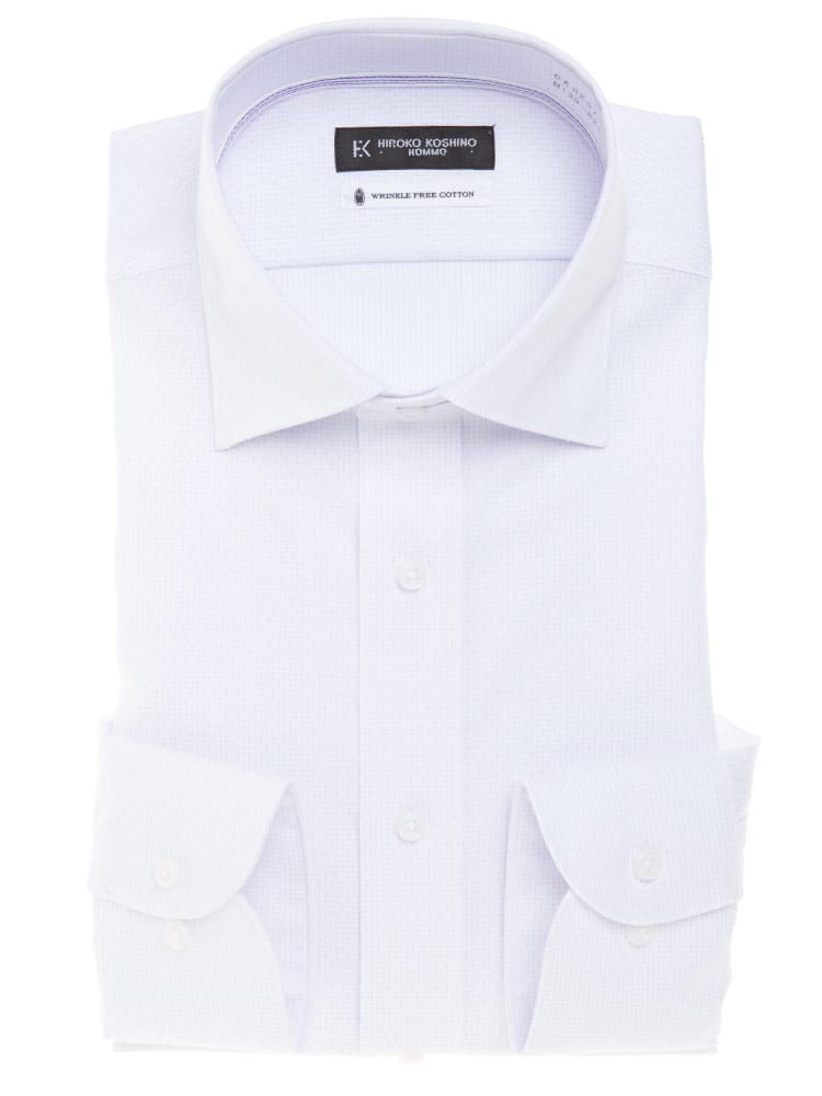 HIROKO KOSHINO HOMME (ヒロココシノオム) 超形態安定 接触冷感 通気性 ワイドカラー 長袖 ワイシャツ カッターシャツ BASICBODY