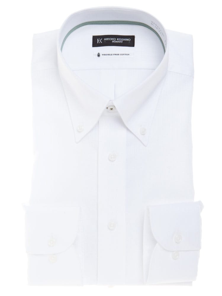 HIROKO KOSHINO HOMME (ヒロココシノオム) 超形態安定 接触冷感 通気性 ボタンダウン 長袖 ワイシャツ カッターシャツ BASICBODY