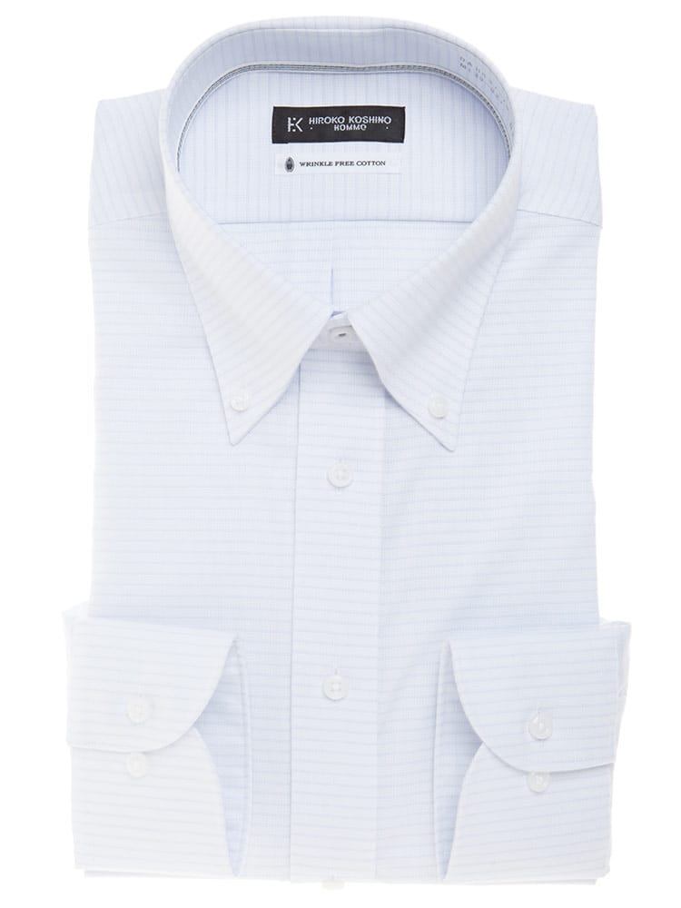 HIROKO KOSHINO HOMME (ヒロココシノオム) 超形態安定 接触冷感 通気性 ボタンダウン 長袖 ワイシャツ カッターシャツ BASICBODY