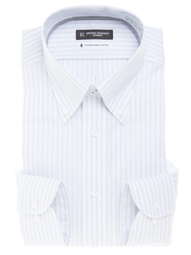 HIROKO KOSHINO HOMME (ヒロココシノオム) 超形態安定 接触冷感 通気性 ボタンダウン 長袖 ワイシャツ カッターシャツ BASICBODY