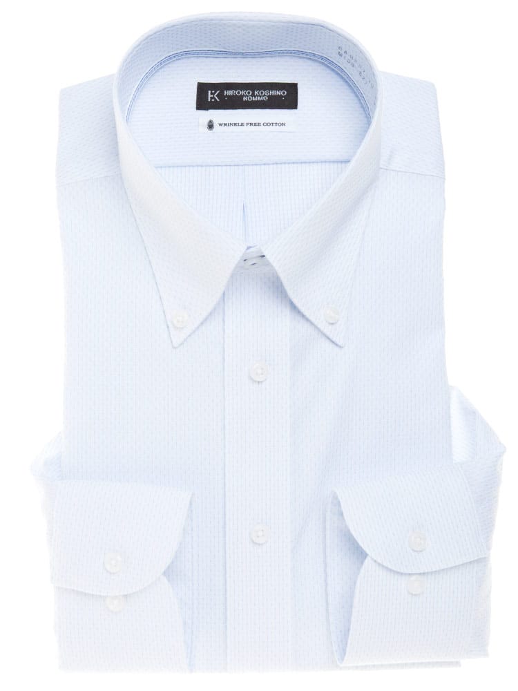 HIROKO KOSHINO HOMME (ヒロココシノオム) 超形態安定 接触冷感 通気性 ボタンダウン 長袖 ワイシャツ カッターシャツ BASICBODY