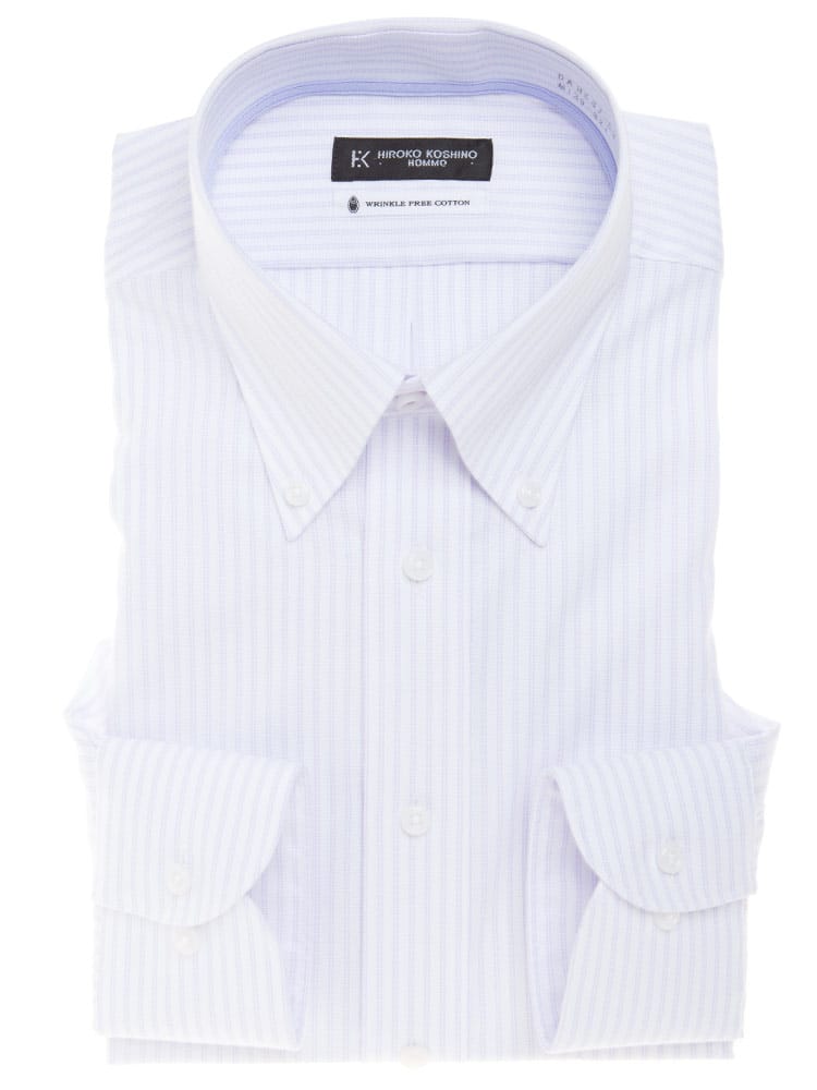 HIROKO KOSHINO HOMME (ヒロココシノオム) 超形態安定 接触冷感 通気性 ボタンダウン 長袖 ワイシャツ カッターシャツ BASICBODY