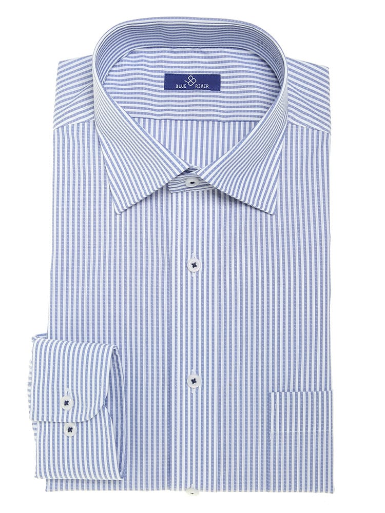 BLUE RIVER (ブルーリバー) 超形態安定 ワイドカラー 長袖 ワイシャツ カッターシャツ 【ベーシックタイプ】