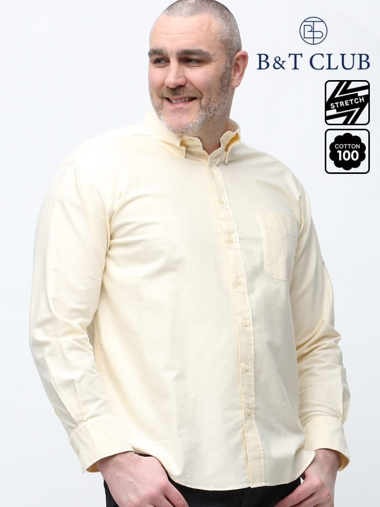 大きいサイズ メンズ B＆T CLUB 綿100％ ナチュラルストレッチ ボタンダウン オックスフォード 長袖シャツ 2L-10L相当