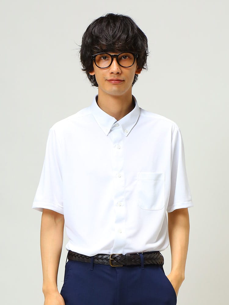 FLEX SHIRTS (フレックスシャツ) 吸汗速乾 鹿の子 無地 ボタンダウン 半袖 シャツ