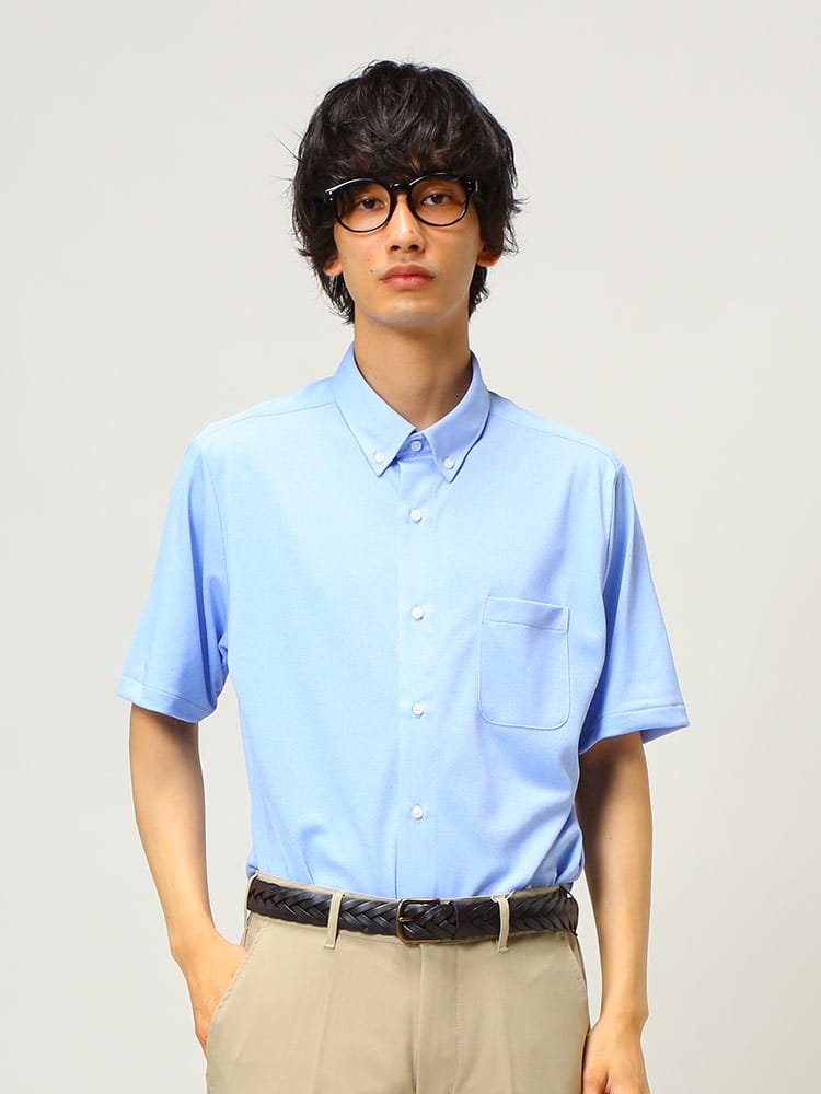 FLEX SHIRTS (フレックスシャツ) 吸汗速乾 鹿の子 無地 ボタンダウン 半袖 シャツ