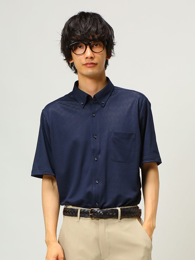 FLEX SHIRTS (フレックスシャツ) 吸汗速乾 鹿の子 エンボス ボタンダウン スッキパー 半袖 シャツ