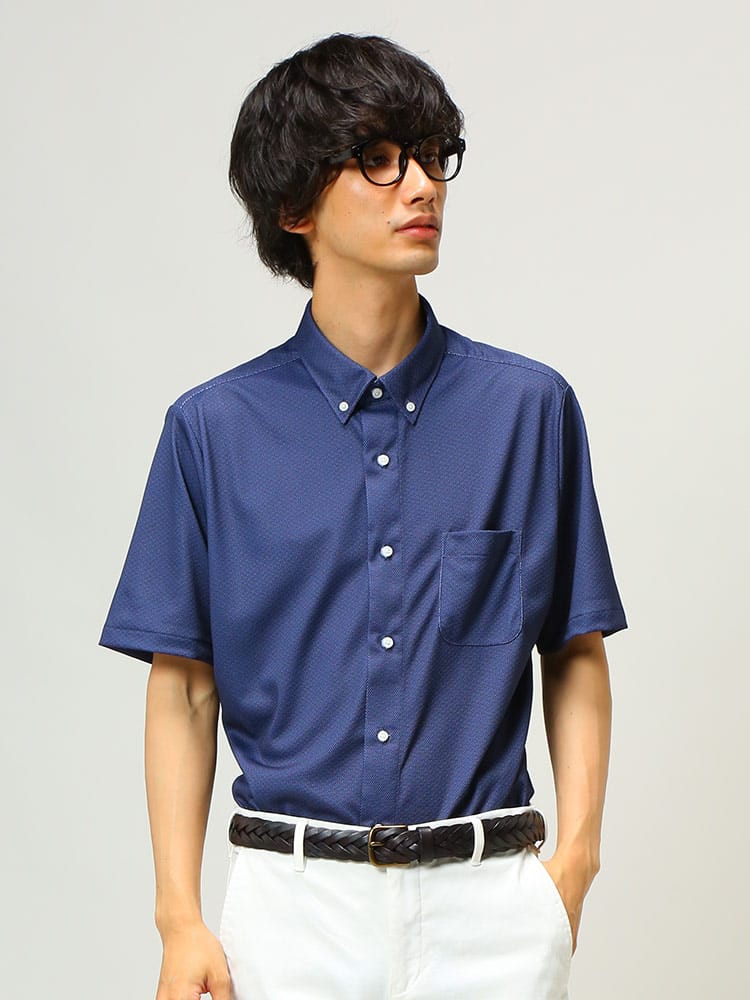 FLEX SHIRTS (フレックスシャツ) 吸汗速乾 鹿の子 デジタルプリント ボタンダウン 半袖 シャツ