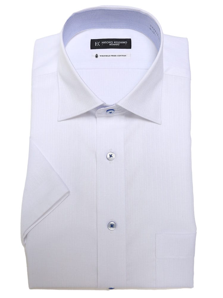 HIROKO KOSHINO HOMME (ヒロココシノオム) 超形態安定 接触冷感 通気性 セミワイドカラー 半袖 ワイシャツ カッターシャツ