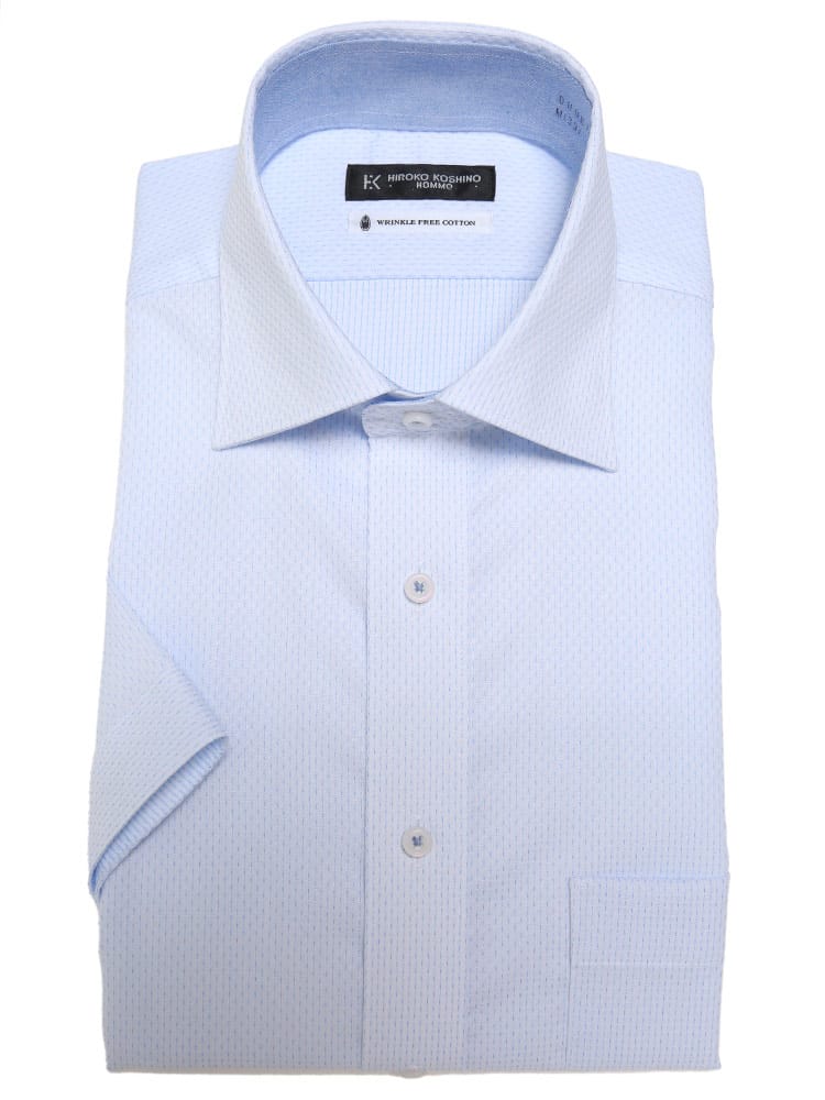 HIROKO KOSHINO HOMME (ヒロココシノオム) 超形態安定 接触冷感 通気性 セミワイドカラー 半袖 ワイシャツ カッターシャツ