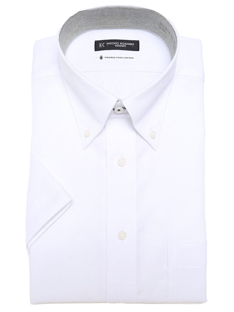在庫処分 返品交換不可 HIROKO KOSHINO HOMME (ヒロココシノオム) 超形態安定 接触冷感 通気性 ボタンダウン 半袖 ワイシャツ カッターシャツ