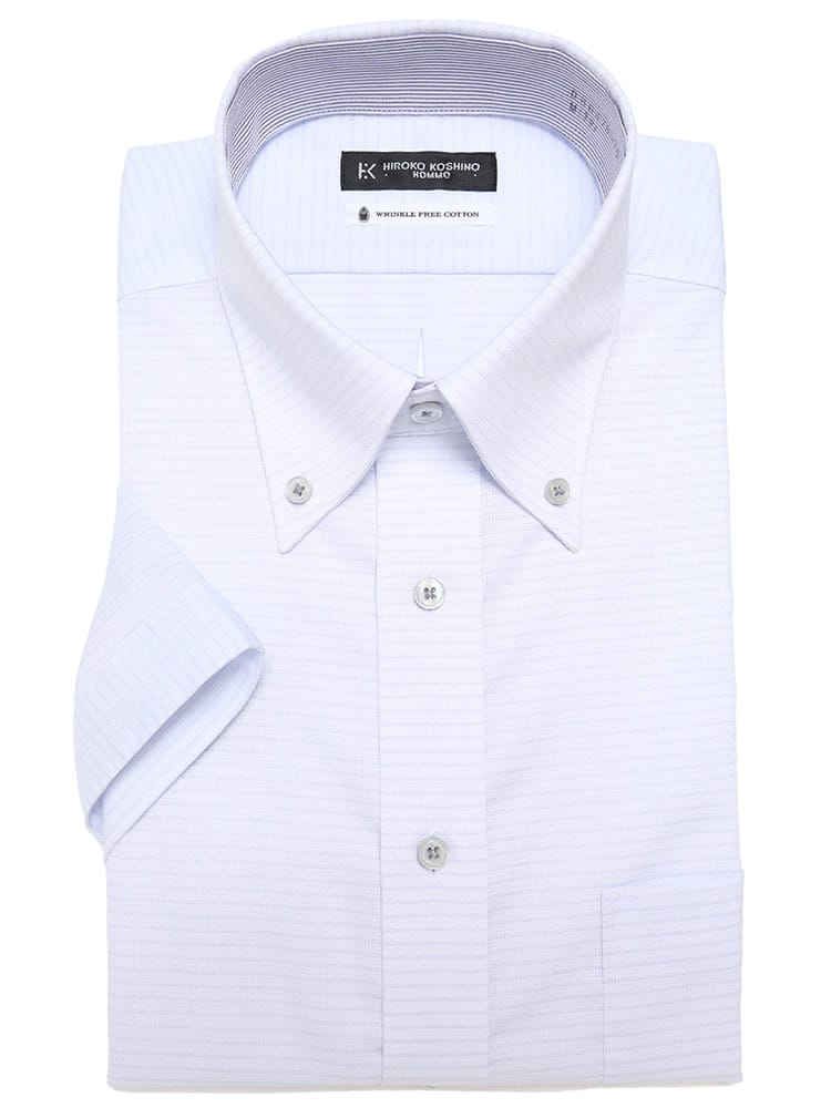 在庫処分 返品交換不可 HIROKO KOSHINO HOMME (ヒロココシノオム) 超形態安定 接触冷感 通気性 ボタンダウン 半袖 ワイシャツ カッターシャツ