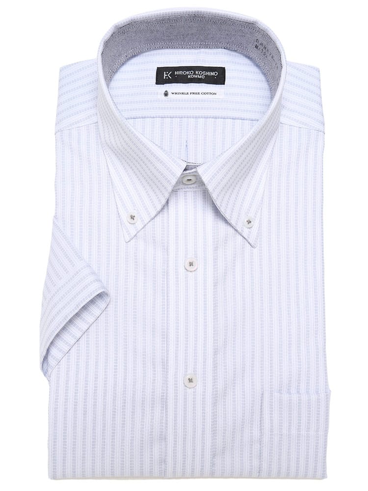 在庫処分 返品交換不可 HIROKO KOSHINO HOMME (ヒロココシノオム) 超形態安定 接触冷感 通気性 ボタンダウン 半袖 ワイシャツ カッターシャツ