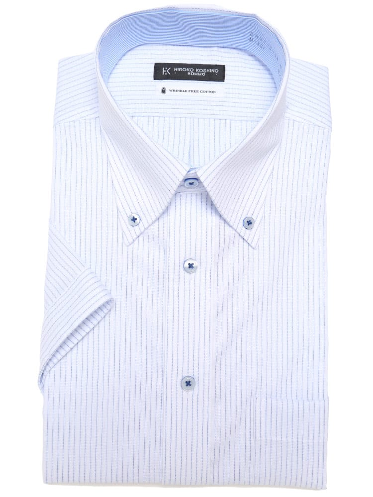 在庫処分 返品交換不可 HIROKO KOSHINO HOMME (ヒロココシノオム) 超形態安定 接触冷感 通気性 ボタンダウン 半袖 ワイシャツ カッターシャツ