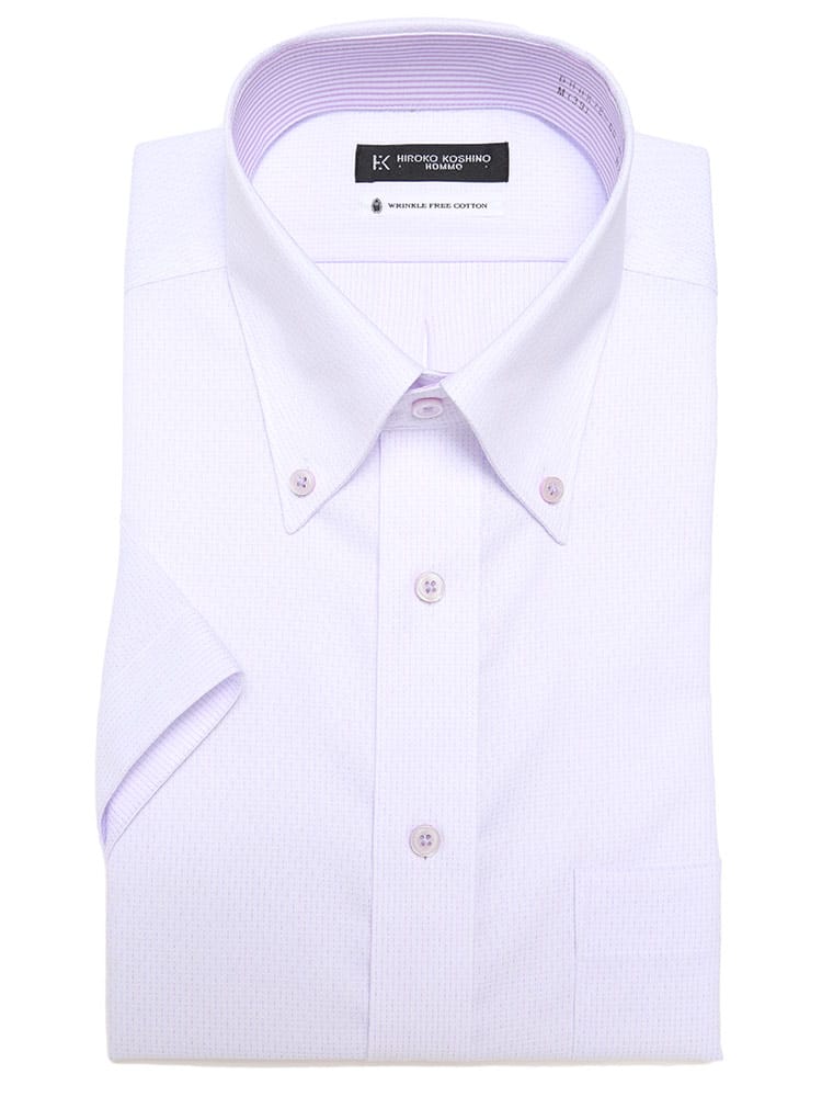 在庫処分 返品交換不可 HIROKO KOSHINO HOMME (ヒロココシノオム) 超形態安定 接触冷感 通気性 ボタンダウン 半袖 ワイシャツ カッターシャツ