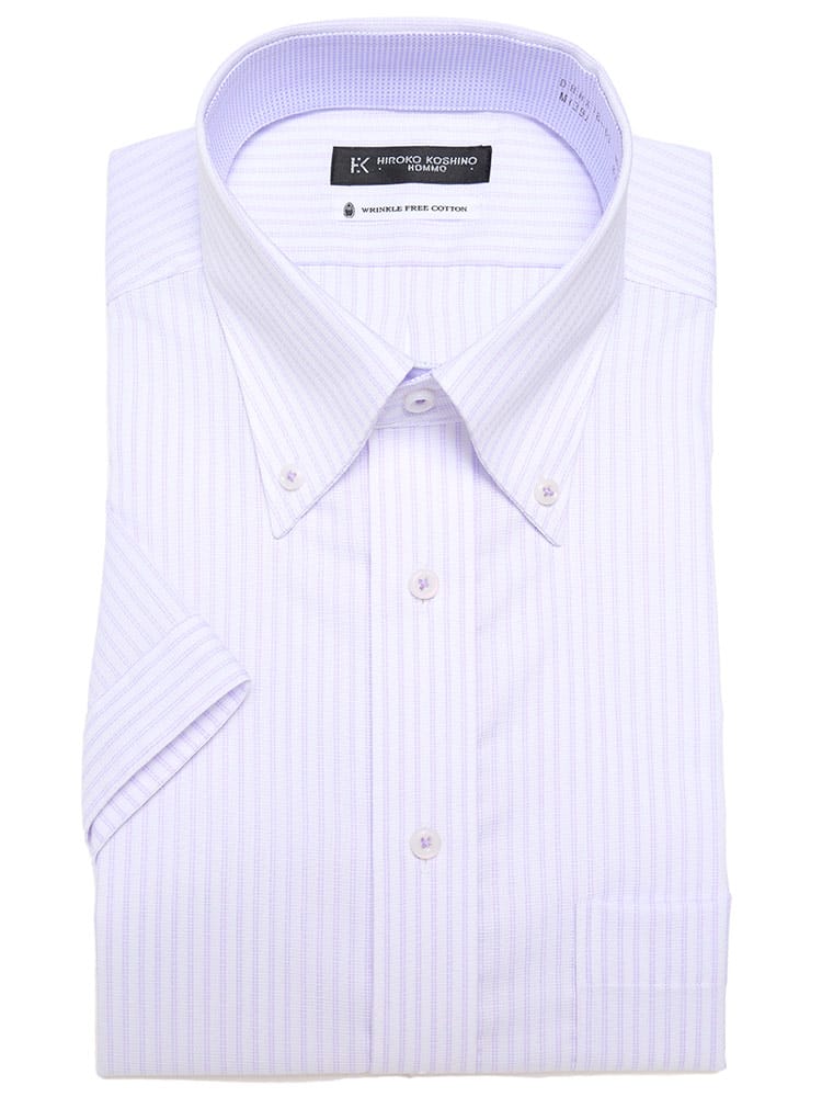 在庫処分 返品交換不可 HIROKO KOSHINO HOMME (ヒロココシノオム) 超形態安定 接触冷感 通気性 ボタンダウン 半袖 ワイシャツ カッターシャツ