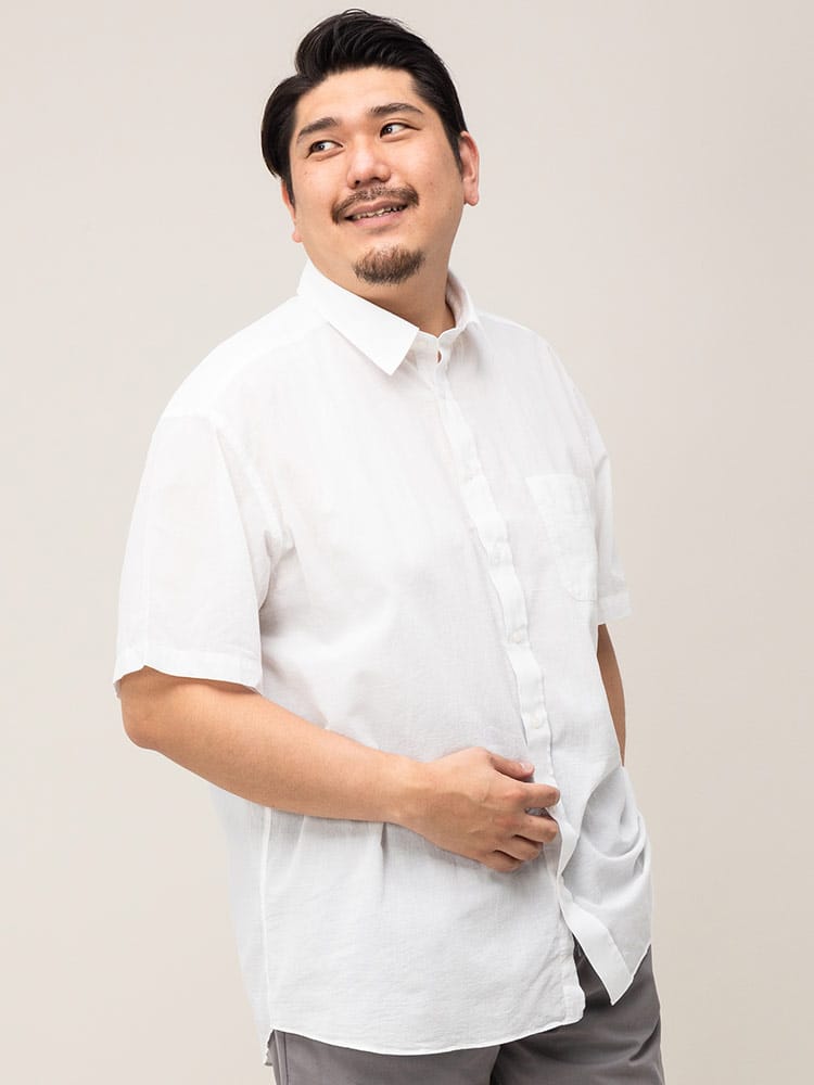 大きいサイズ メンズ B＆T CLUB (ビーアンドティークラブ) VOILE CREPE 綿100％ レギュラーカラー 半袖 シャツ 通気性 涼しい ビジカジ オフィス