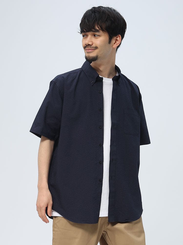 CREW (クルー) COOLMAX シアサッカー ボタンダウン 半袖 シャツ