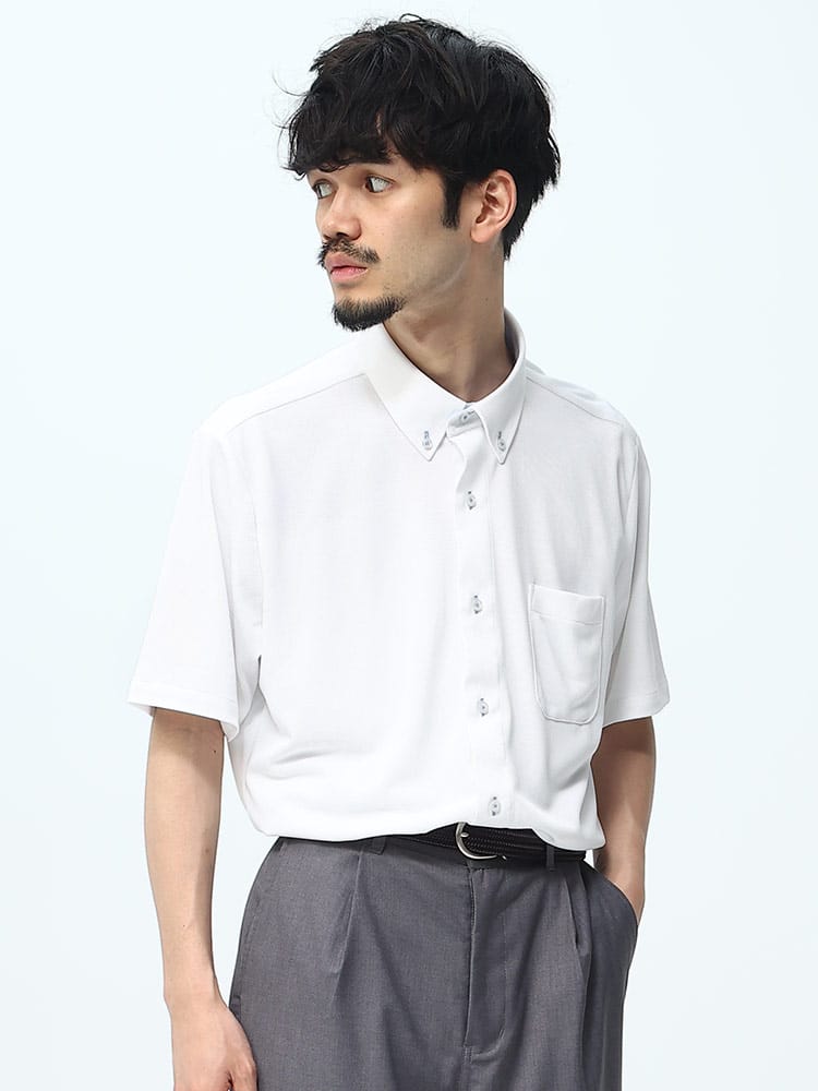 FLEX SHIRTS (フレックスシャツ) 鹿の子 吸汗速乾 無地 ボタンダウン 半袖 シャツ