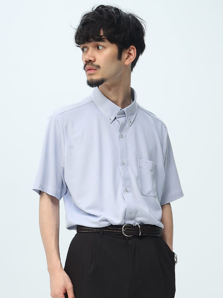 FLEX SHIRTS (フレックスシャツ) 鹿の子 吸汗速乾 無地 ボタンダウン 半袖 シャツ