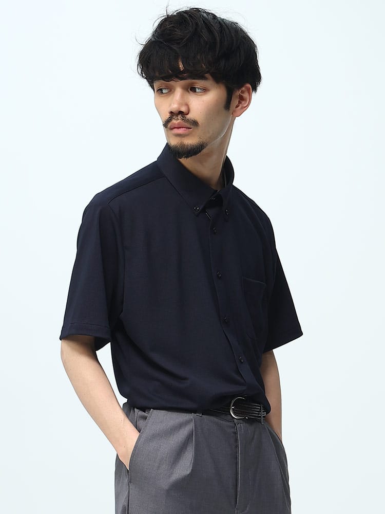 FLEX SHIRTS (フレックスシャツ) 鹿の子 吸汗速乾 無地 ボタンダウン 半袖 シャツ